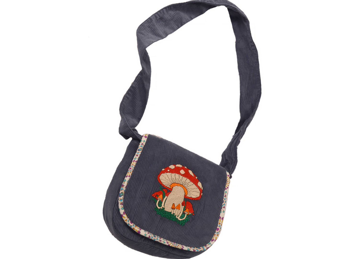 Mushroom Embroidered Corduroy Gumdrop Bag