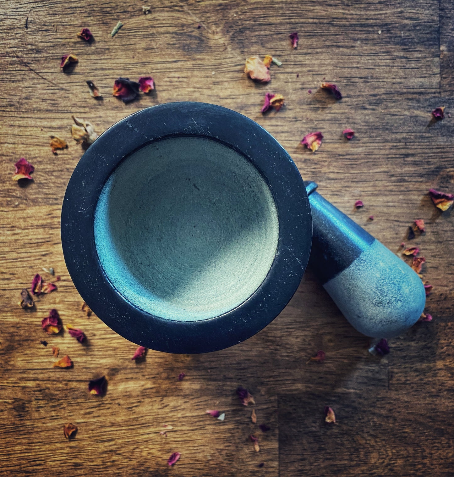 Sun Carved Black Soapstone Mortar & Pestle