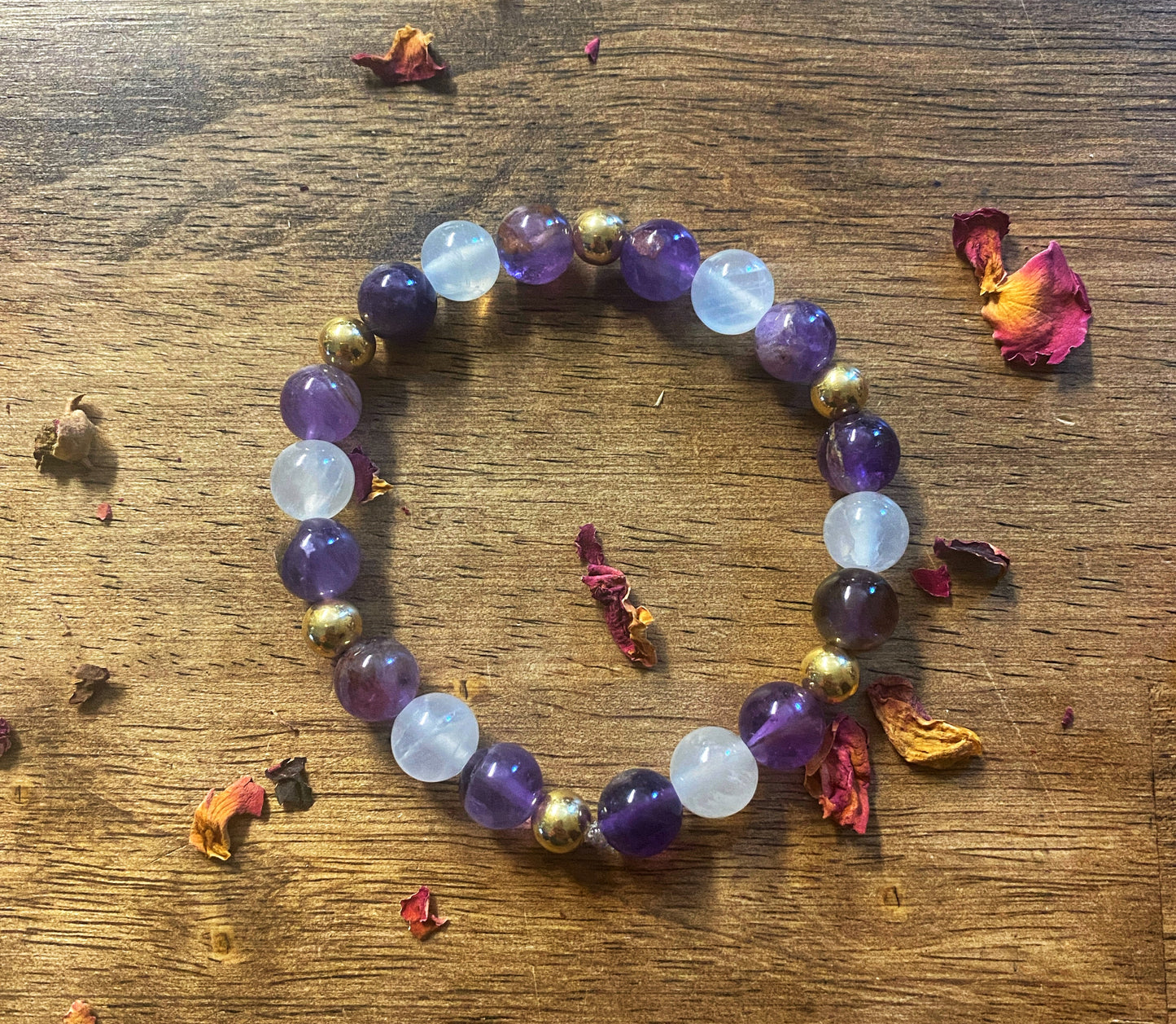 Amethyst & Selenite Gemstone Bracelet | Gold-filled