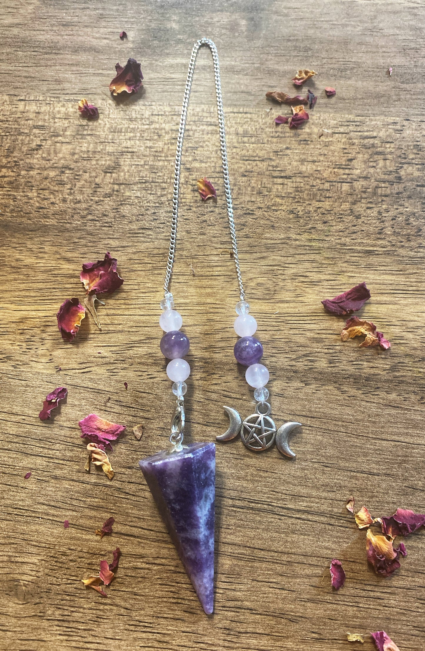 Lepidolite Pendulum - Triple Moon