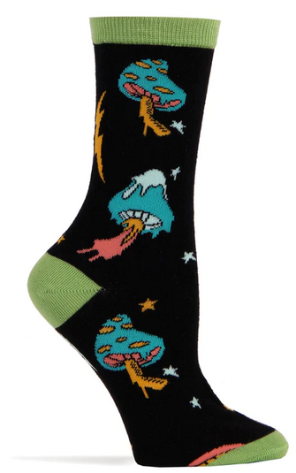 Women's Psychedelic Starry Shrooms Mid Crew Socks