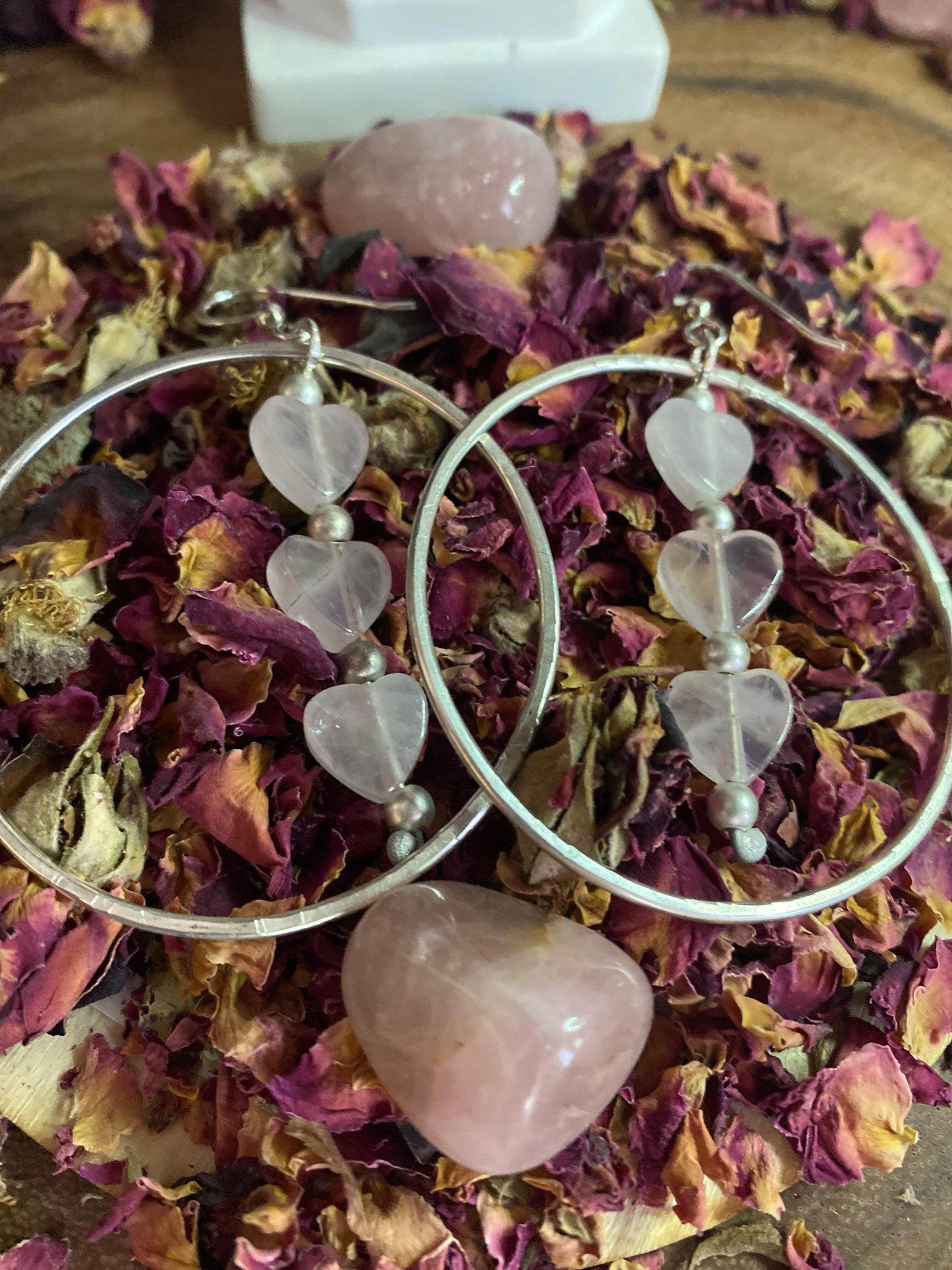 🌹Rose quartz hoops- Sterling silver 🌹