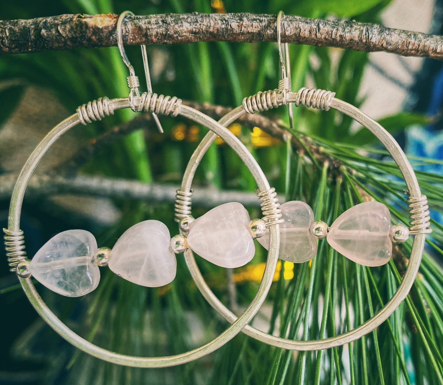 🌹Rose quartz hoops - Sterling silver