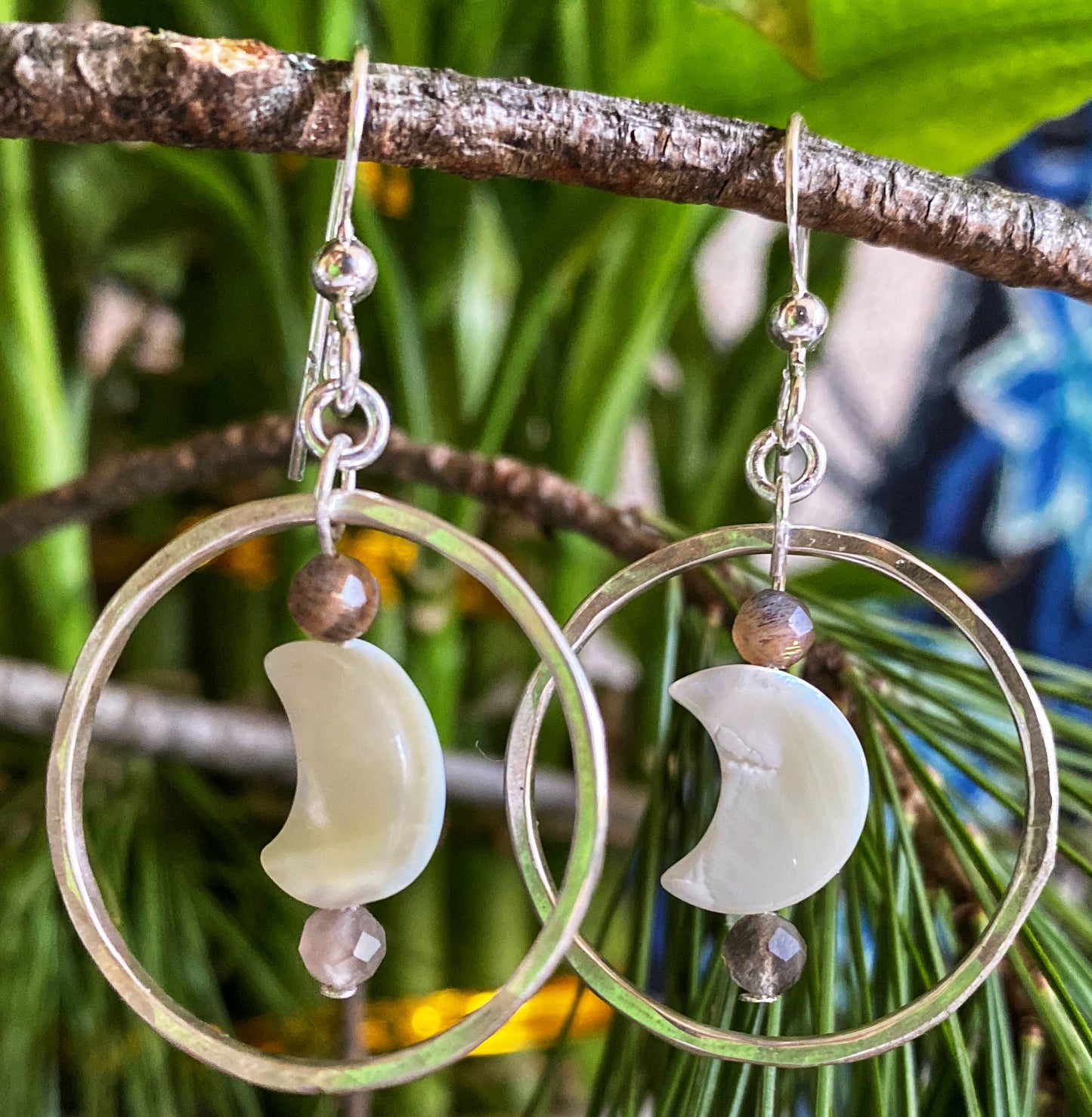 🌙 Mother of pearl Moon hoops - Sterling silver