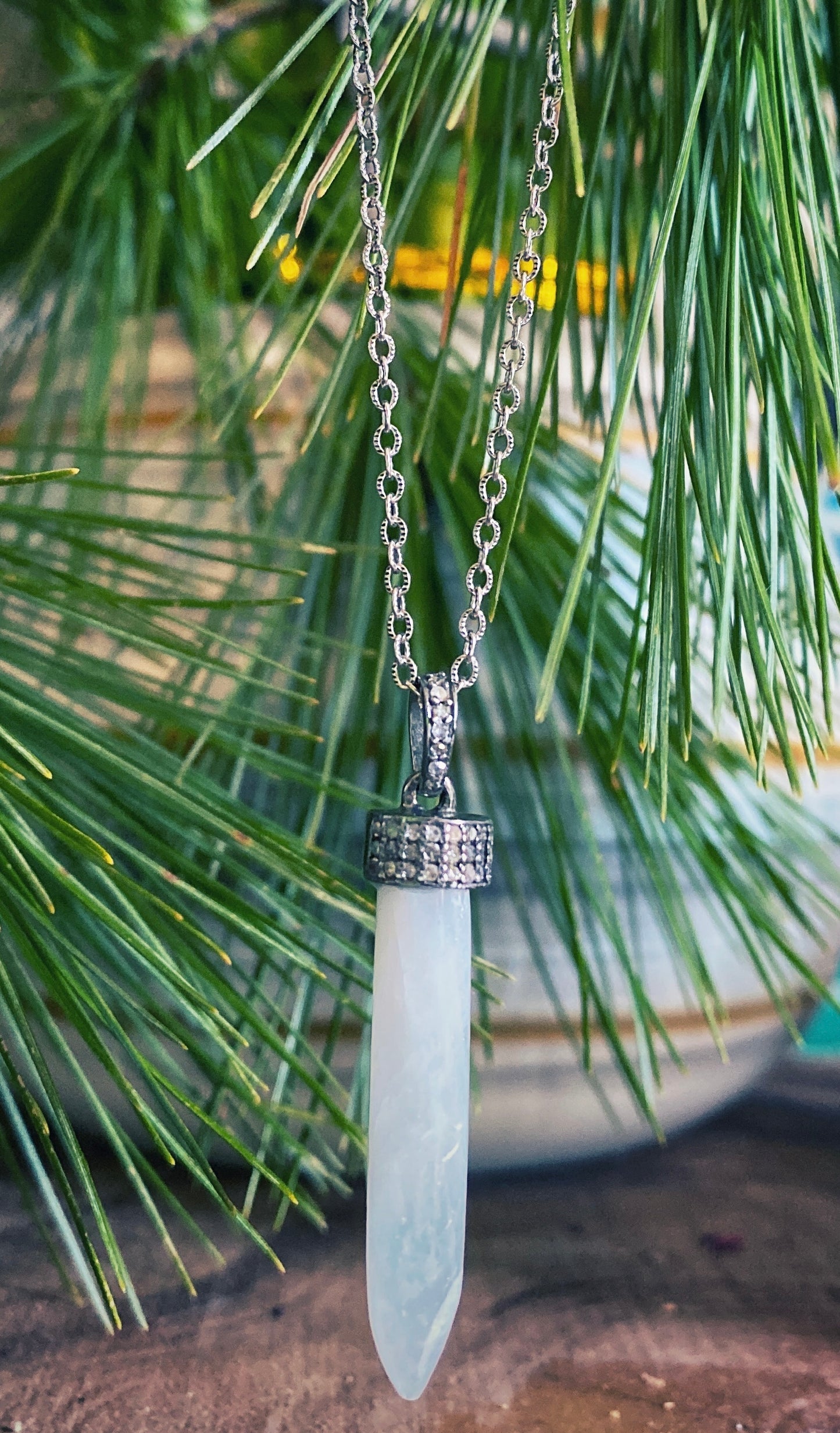 🌙Pavé diamond moonstone pendant necklace💎 - sterling silver