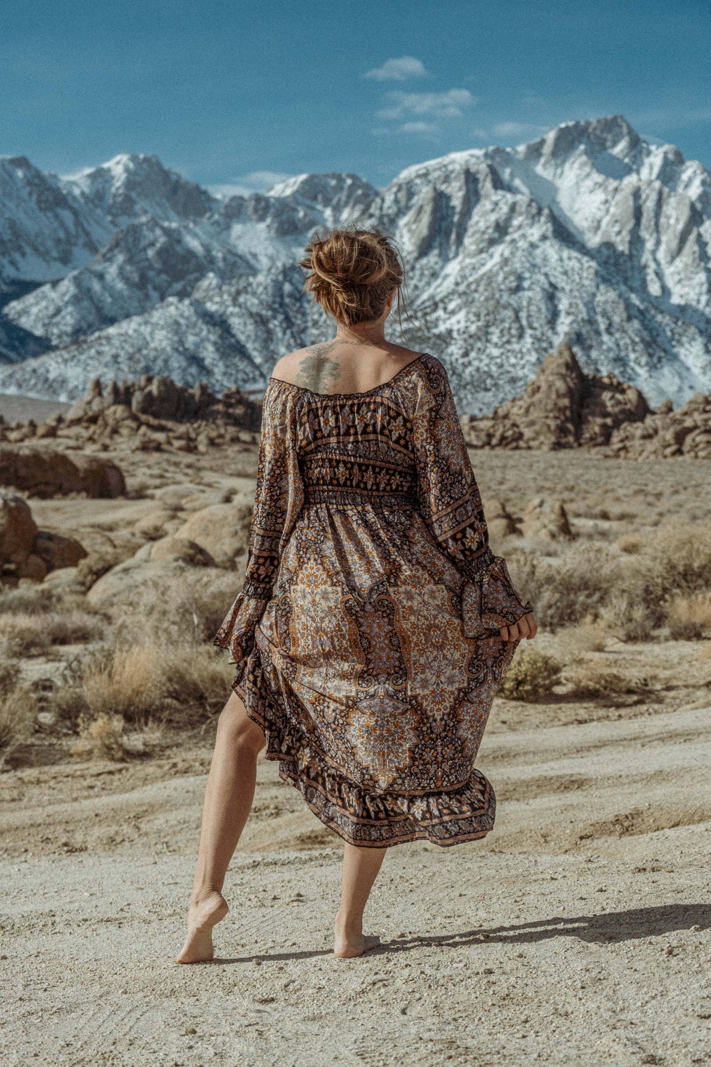 Bohemian Midi Dress, Bell Sleeve Dress