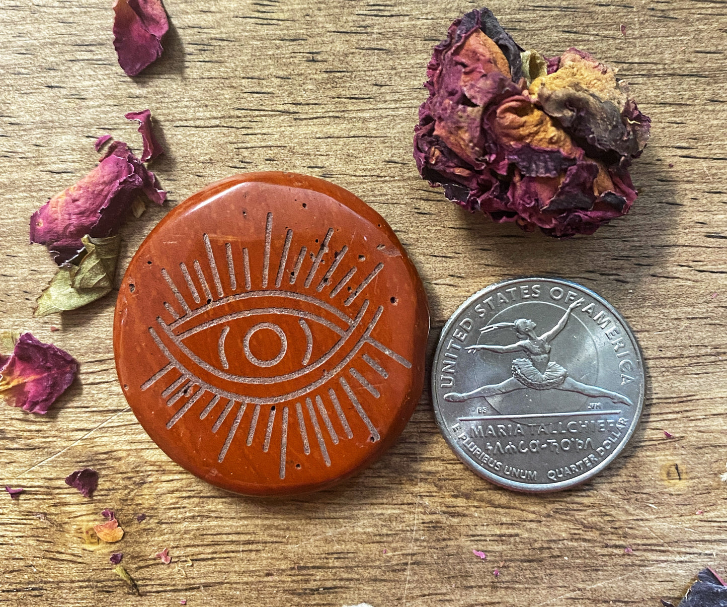 Red Jasper | Engraved Evil Eye Round Pocket Palm Stones