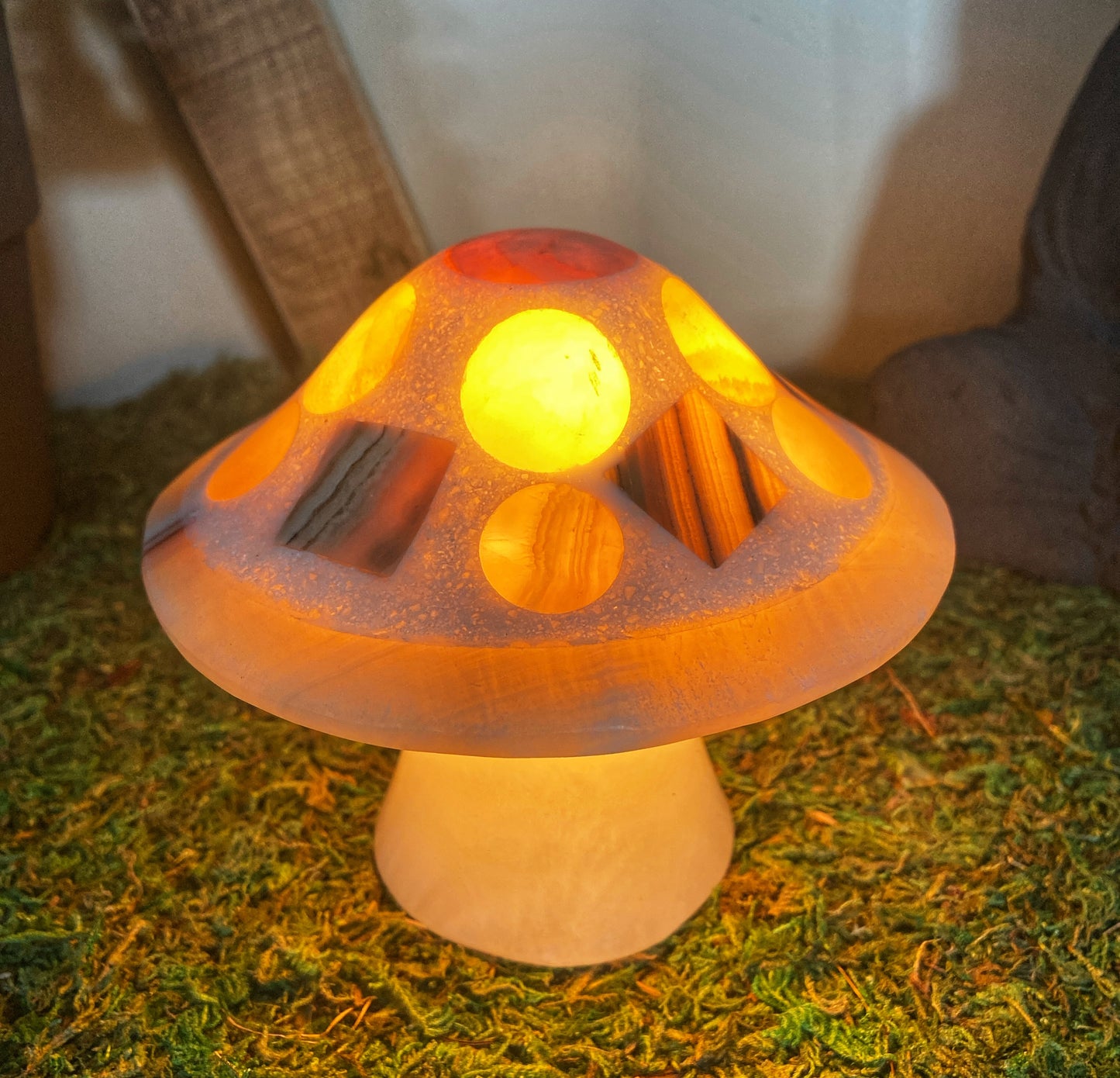 Mexican Onyx Crystal Mushroom Lamp