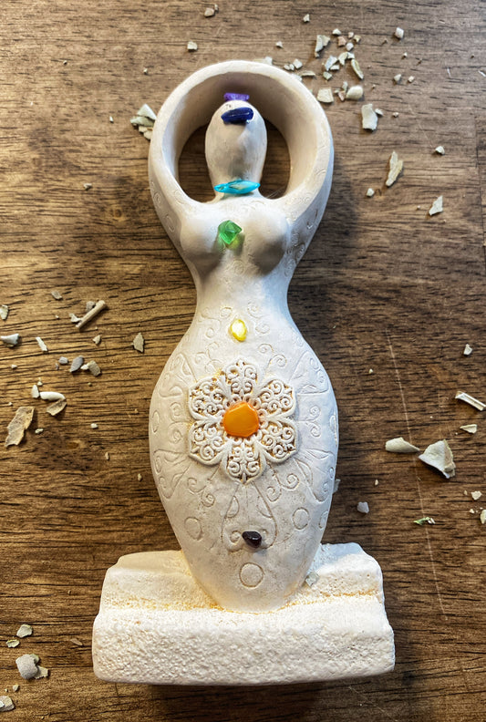 Gypsum Cement Goddess Figurine - Chakras