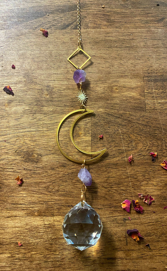 MOON WITH AMETHYST CRYSTAL SUNCATCHER
