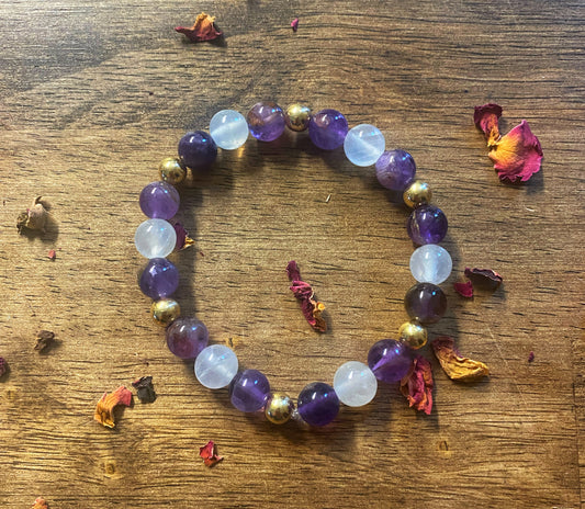 Amethyst & Selenite Gemstone Bracelet | Gold-filled