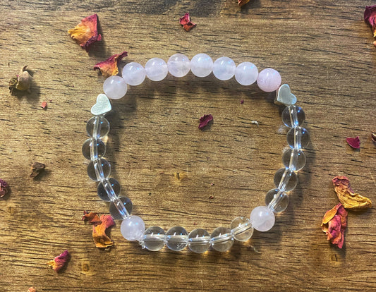 Rose Quartz & Clear Quartz Gemstone Bracelet | Sterling Silver