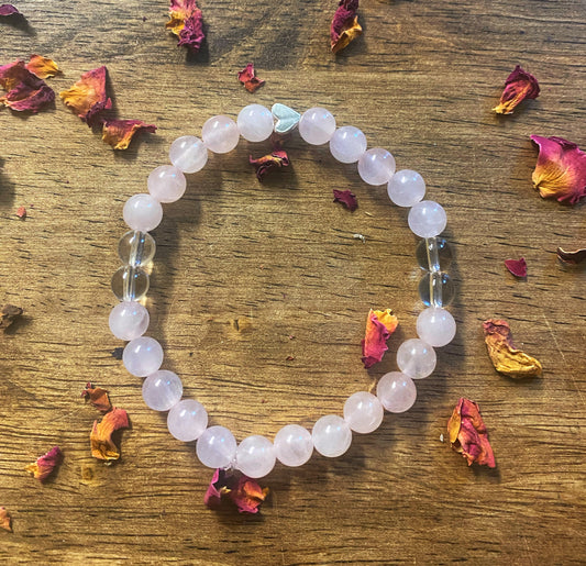 Rose Quartz & Clear Quartz | Single Heart | Sterling Silver