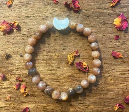 Peach Moonstone & Mother of Pearl Gemstone bracelet