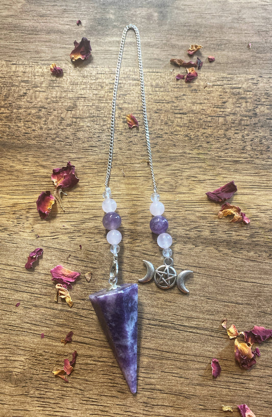 Lepidolite Pendulum - Triple Moon