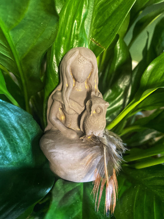Gypsum Cement Athena Owl Goddess Figurine