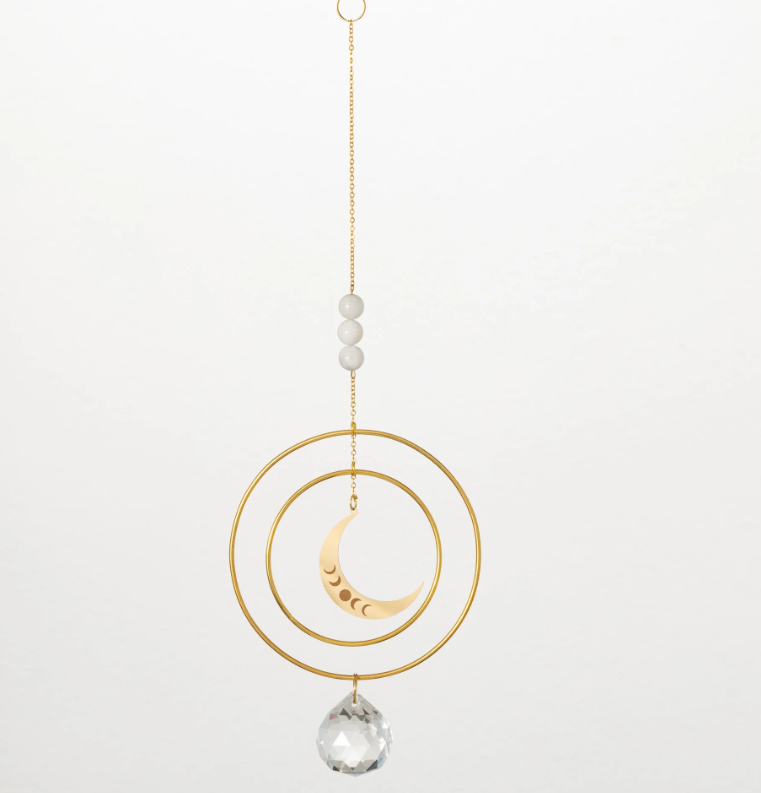Suncatcher - Crescent Moon, White Stone | Woodstock Chimes