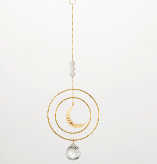 Suncatcher - Crescent Moon, White Stone | Woodstock Chimes