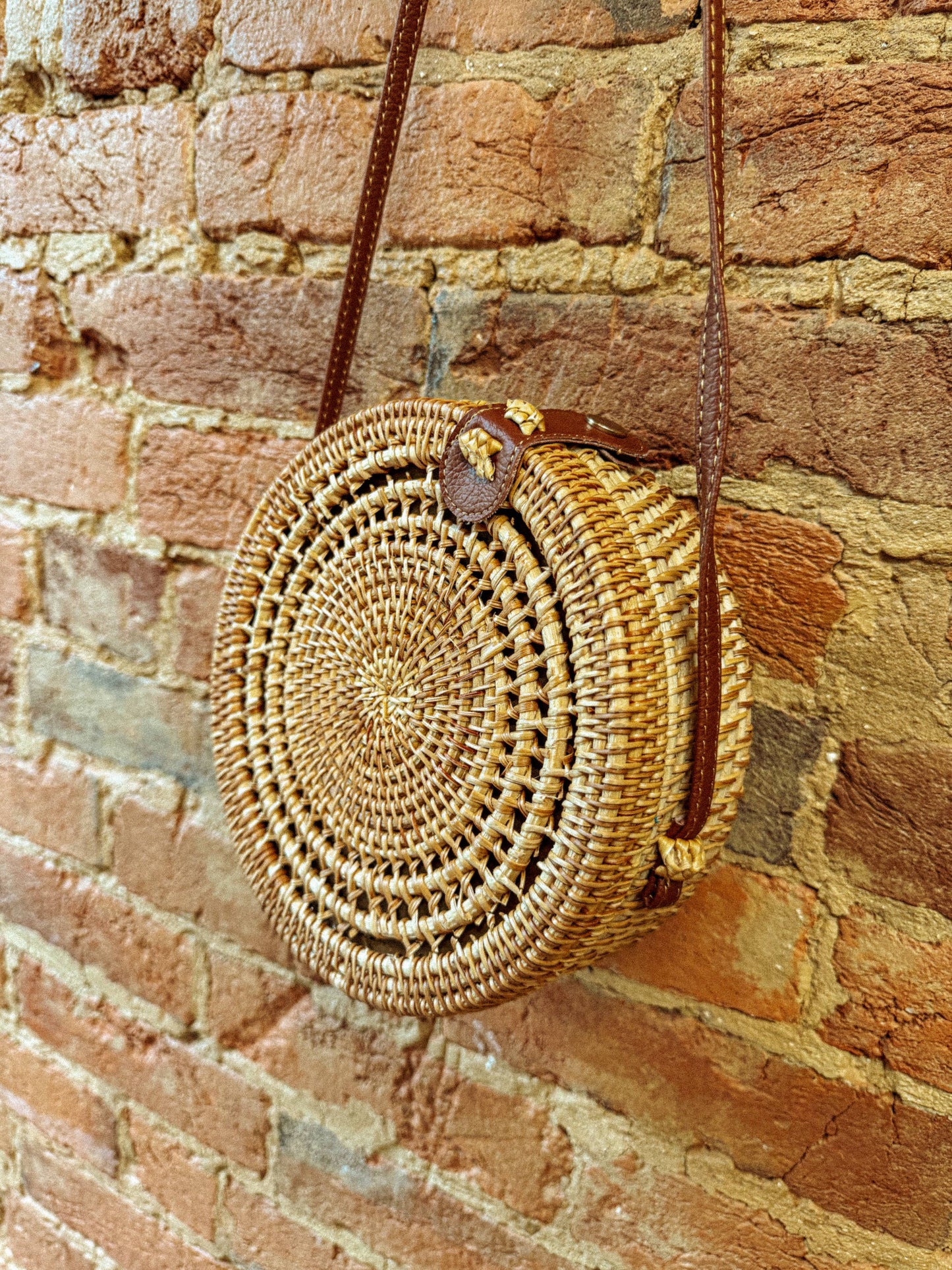 Beachy Boho Rattan Circle Basket Bag, Bohemian Purse