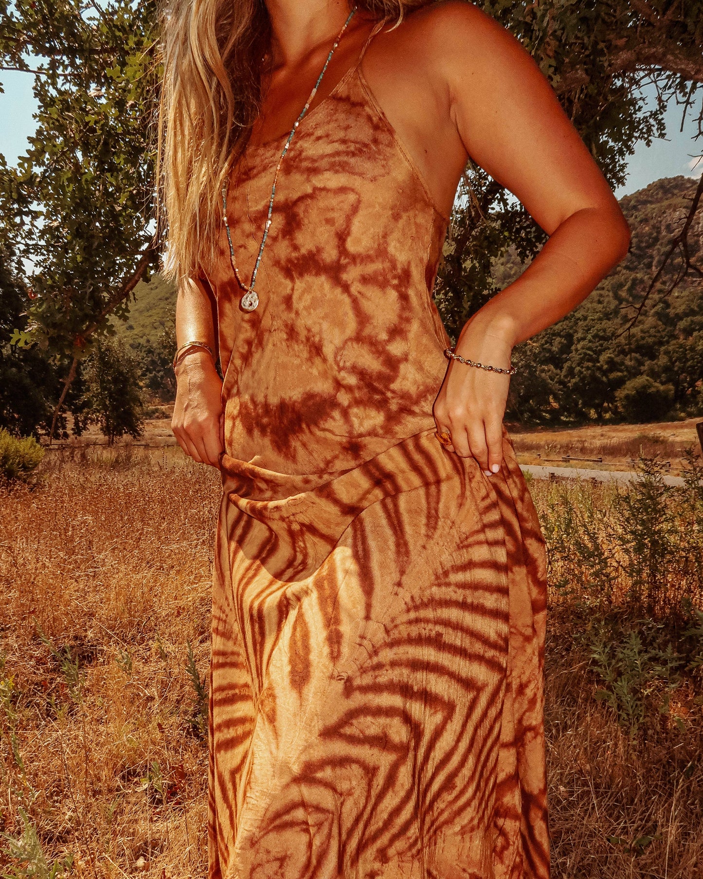 Hippie Boho Maxi Flowy Tie Dye Dress, Bohemian Chic Dress