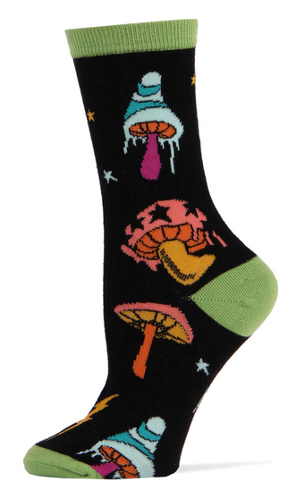 Women's Psychedelic Starry Shrooms Mid Crew Socks