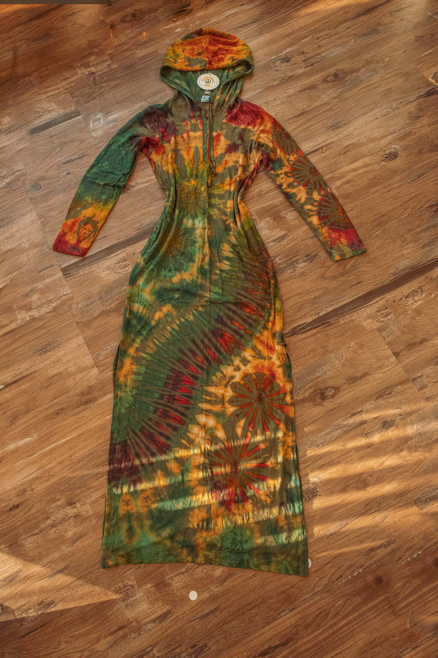 Hippie Boho Tie Dye Bodycon Stretchy Hoodie Dress