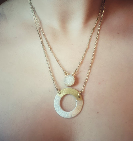 KAIA DRUZY NECKLACE - WHITE DISC