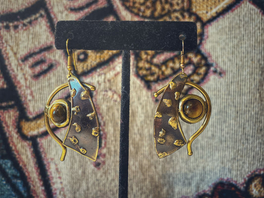 Tigers eye brass earrings