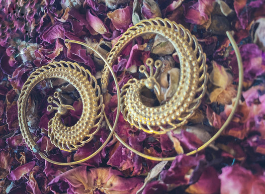 🦚Peacock Spiral Earrings - Brass