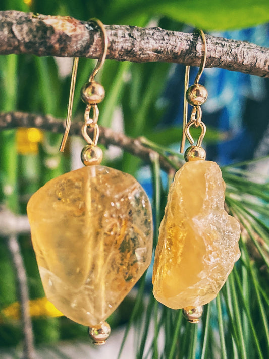 🧡Raw citrine drop earrings - Gold-filled
