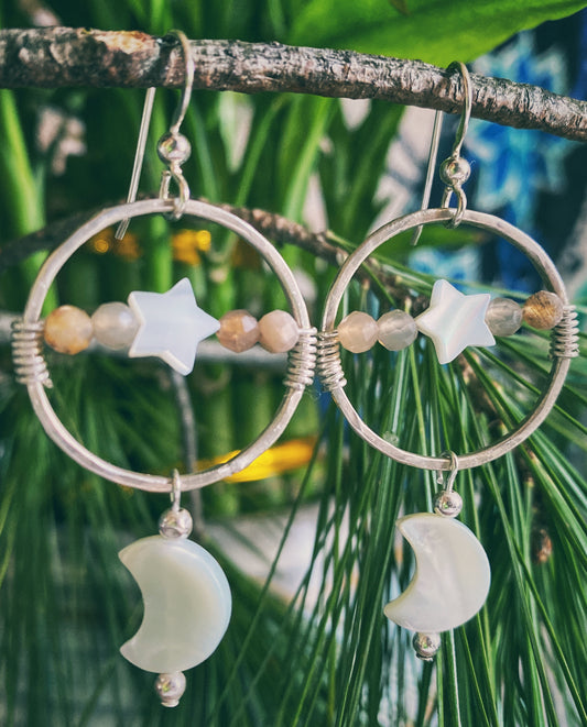 💫Star and moon hoops 🌙- sterling silver
